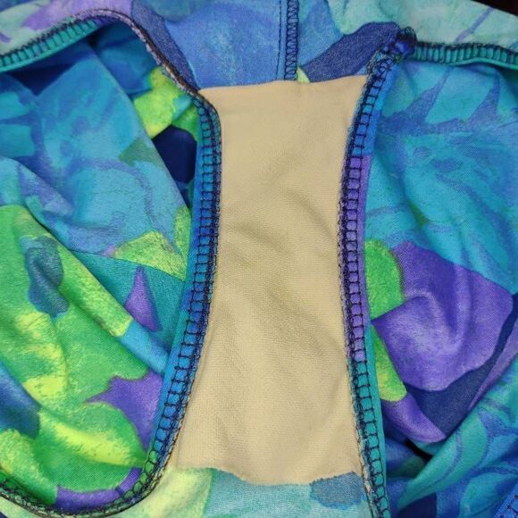 Basic Editions Women's Floral Faux Tankini One Piece Swimwear Blue & Purple - Picture 5 of 7